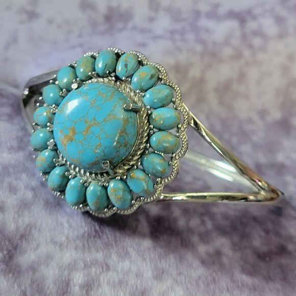 Mojave Blue Turquoise Floral Bangle Bracelet - Picture 8 of 11